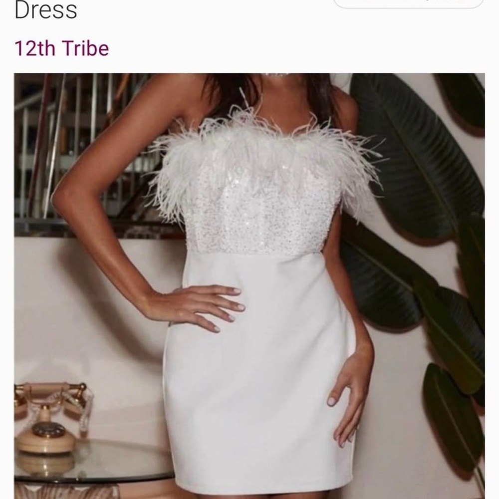 12th Tribe Strapless White Feather Dress